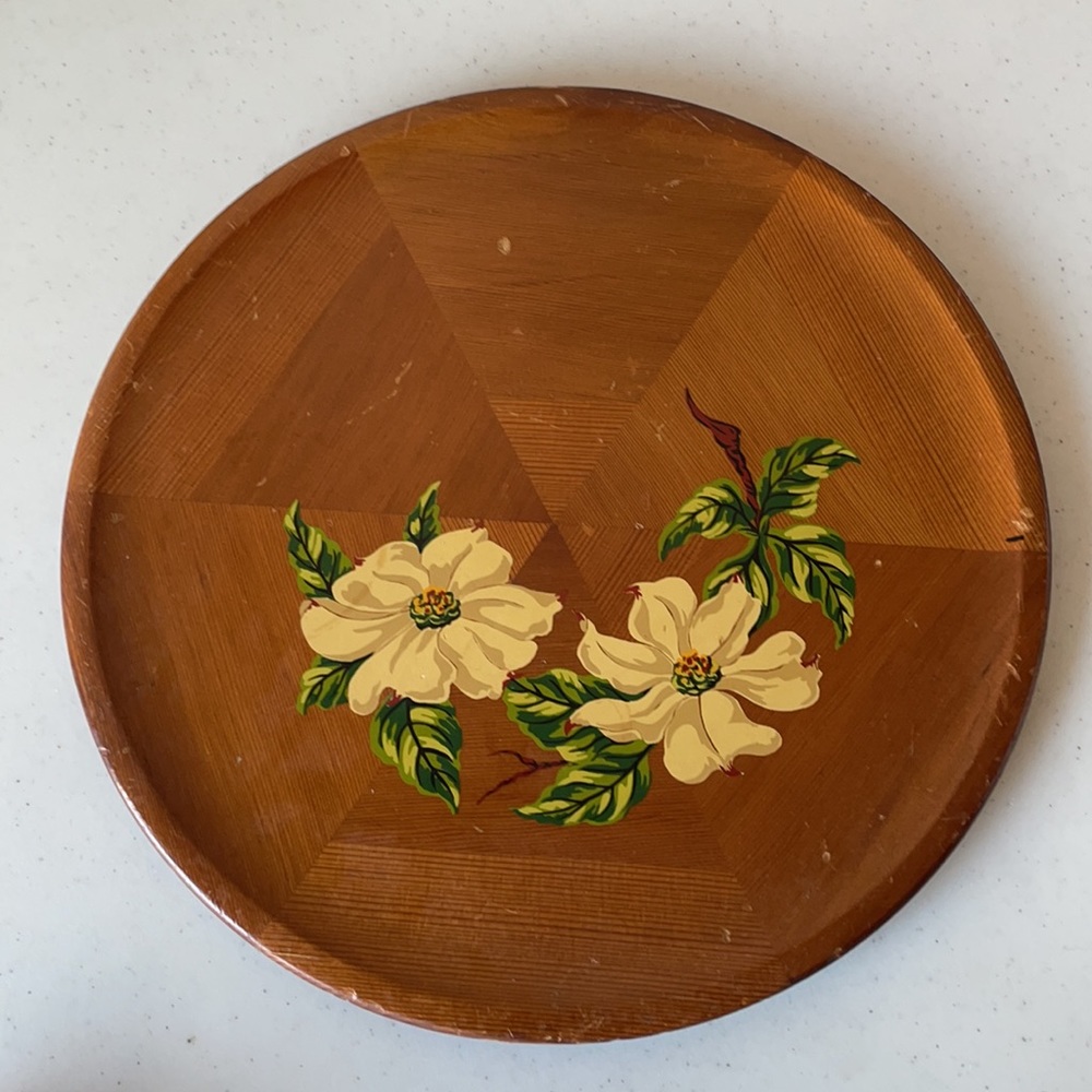 Vintage Wood Tray Wall Plaque British Columbia Dogwood  Decorative Home Decor